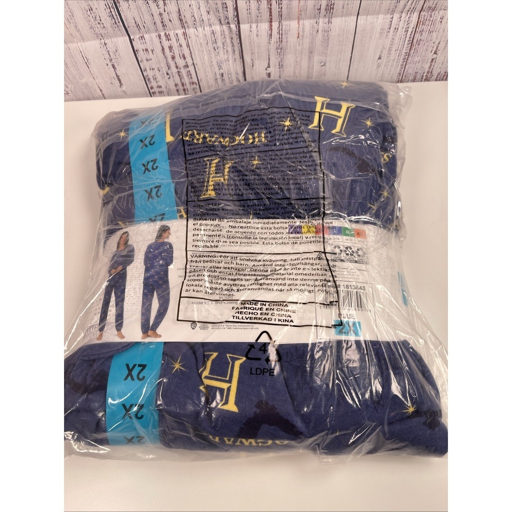 Harry Potter Hogwarts 2-Piece Pajamas Lounge Set Blue Yellow Women's Size 2XL - Picture 2 of 2